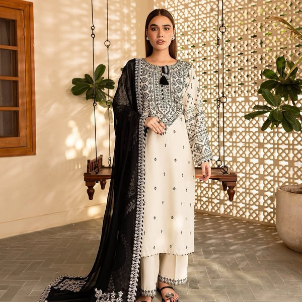 Arfa White Lime Embraided - 3 Pieces - White - Zahra Pret
