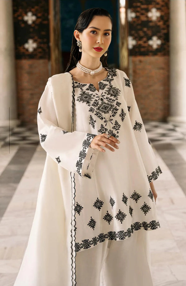 Juliet 3-Piece Summer Linen Frock & Trouser Set – White - Zahra Pret