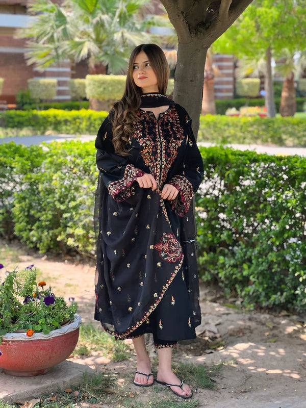 Parsa Embroidered - 3 Pieces - Black - Zahra Pret